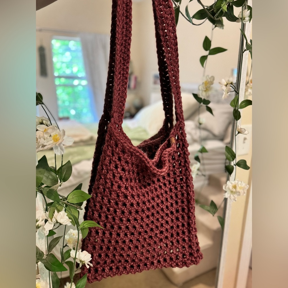 Handmade Crochet Burgundy Tote Bag